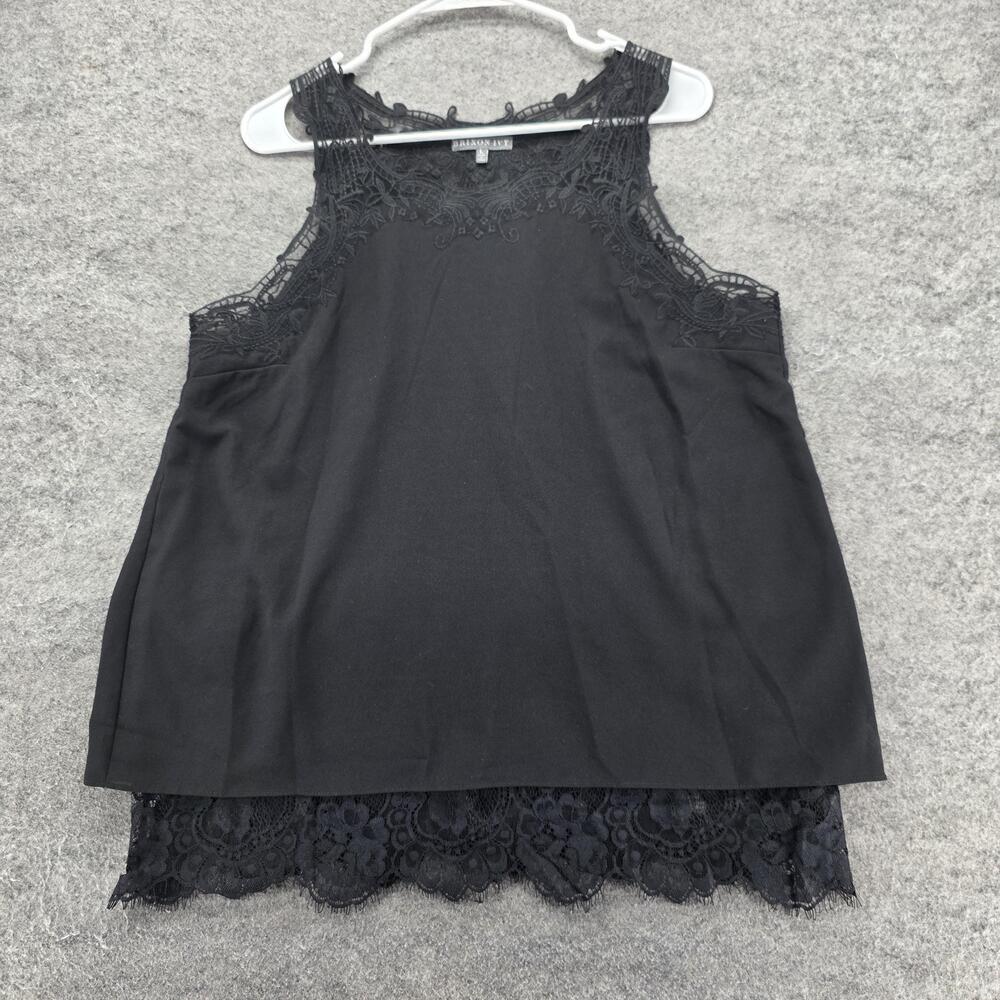 BRIXON IVY Blouse Womens L Black Tunic High Neck Lace Lined Party Cocktail